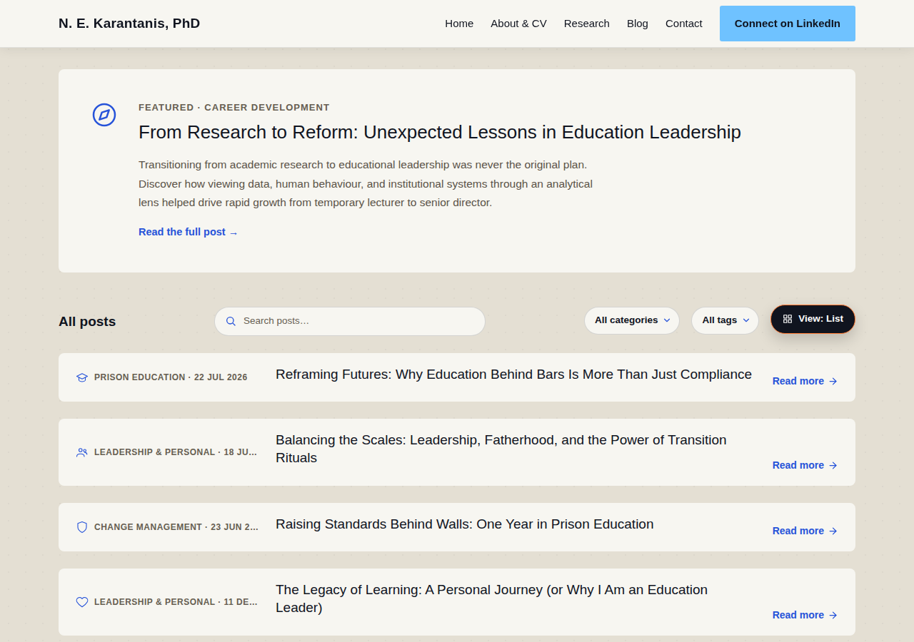 Blog page with the post grid switched to the denser list view