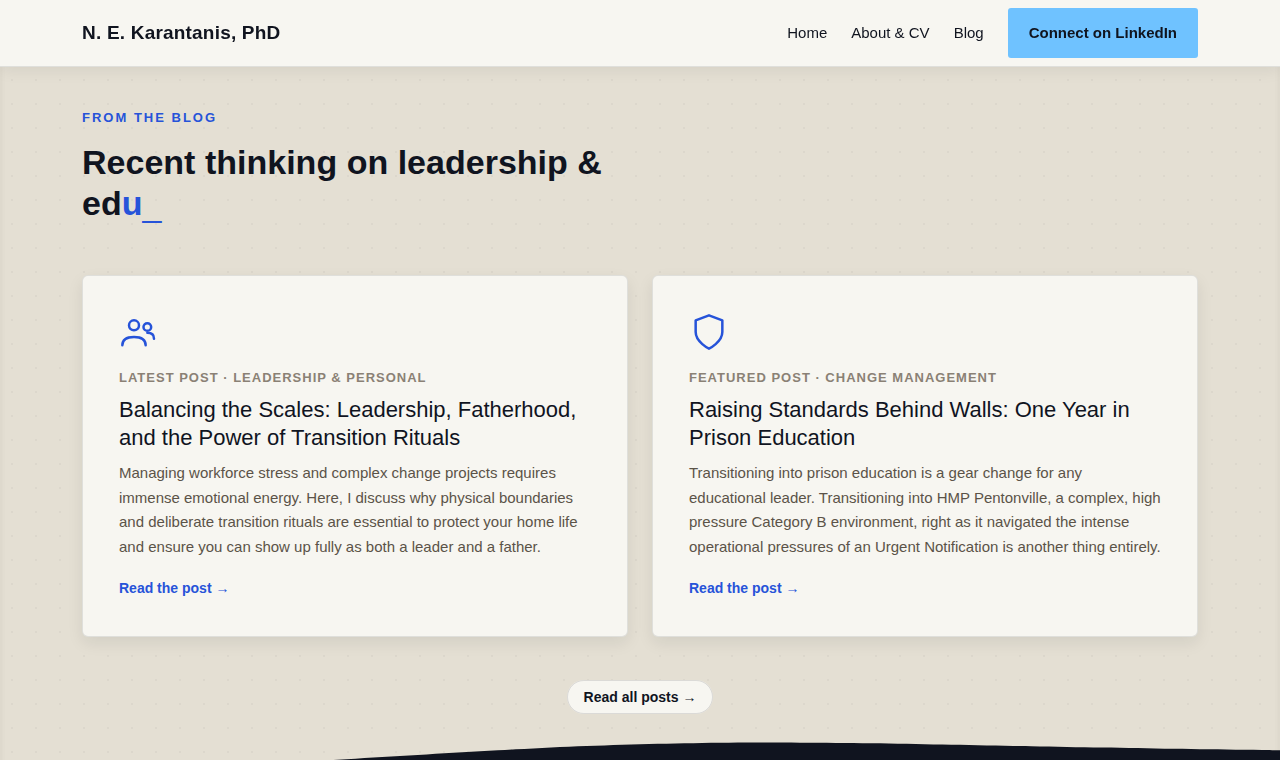 Home page's From the Blog section showing two role-card-styled post cards